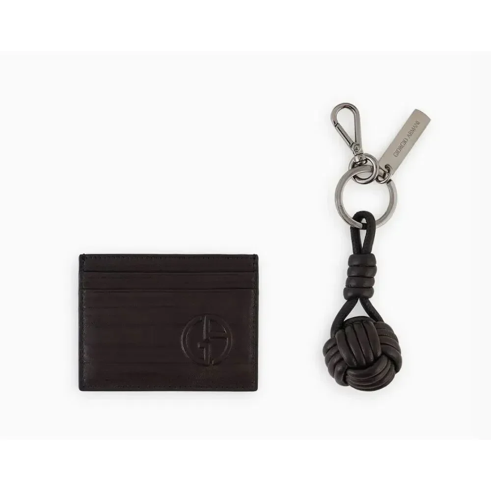 Giorgio Armani Leather Card Holder & Key Ring Gift Set – Made in Italy